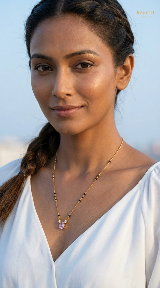 Pallavi Sleek and Sophisticated Office Wear Mangalsutra worn by model - Rameti Jewels