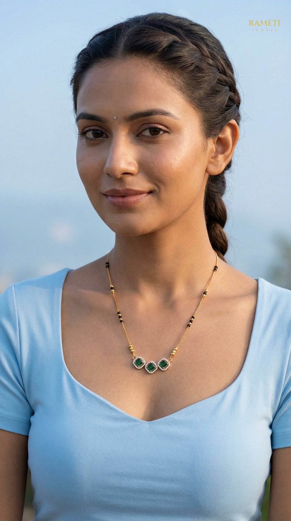 Panya Royal Heart Cut Designer Mangalsutra worn by model - Rameti Jewels