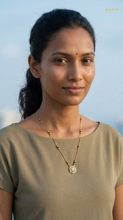 Parul Celebrity Inspired Modern Mangalsutra worn by model - Rameti Jewels