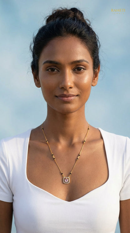 Payal Sleek and Sophisticated Office Wear Mangalsutra worn by model - Rameti Jewels