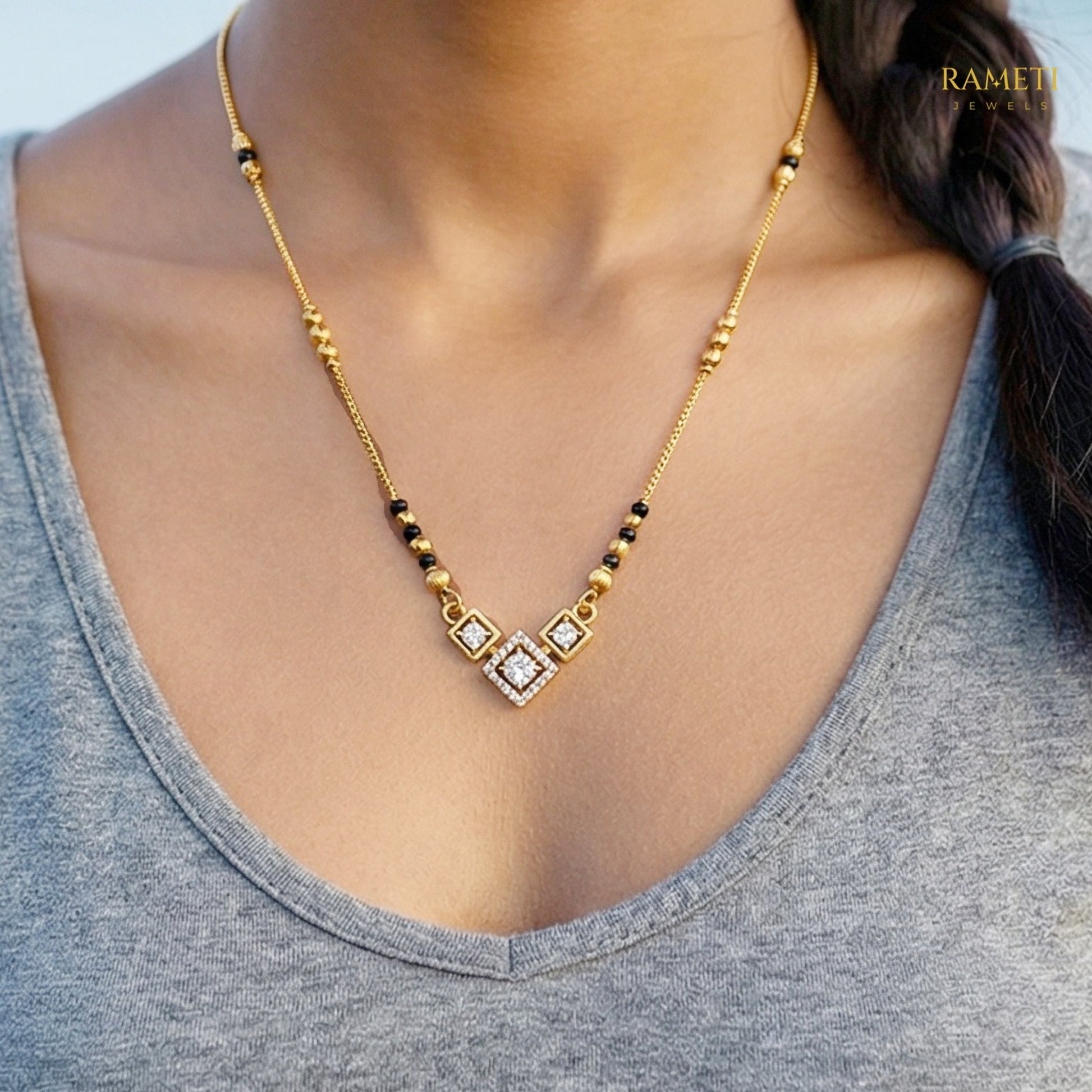Pia Glistening CZ Studded Party Wear Mangalsutra - Rameti Jewels