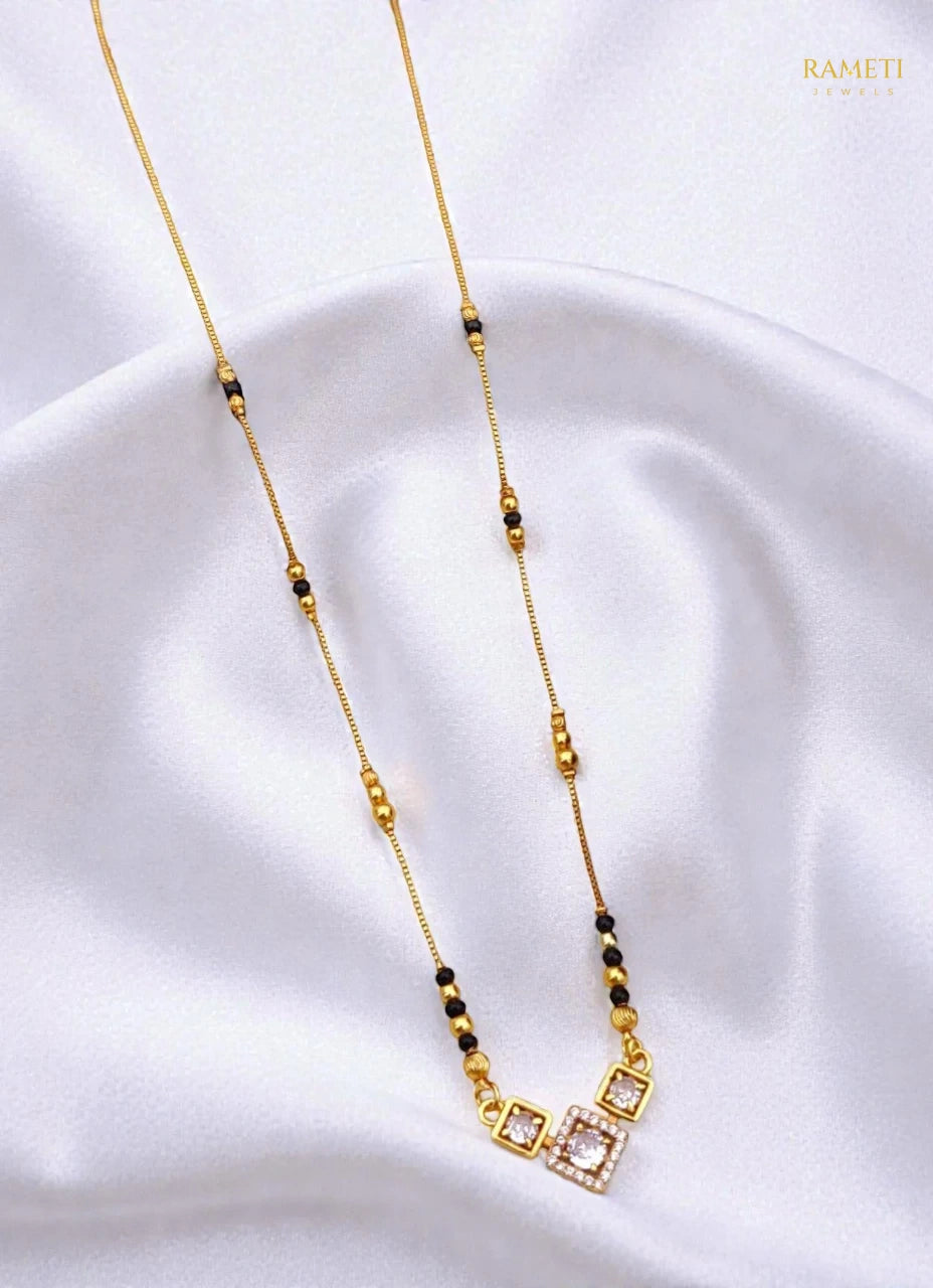 Side profile and craftsmanship of Pia Glistening CZ Studded Party Wear Mangalsutra - Rameti Jewels