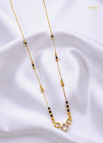 Side profile and craftsmanship of Pia Glistening CZ Studded Party Wear Mangalsutra - Rameti Jewels