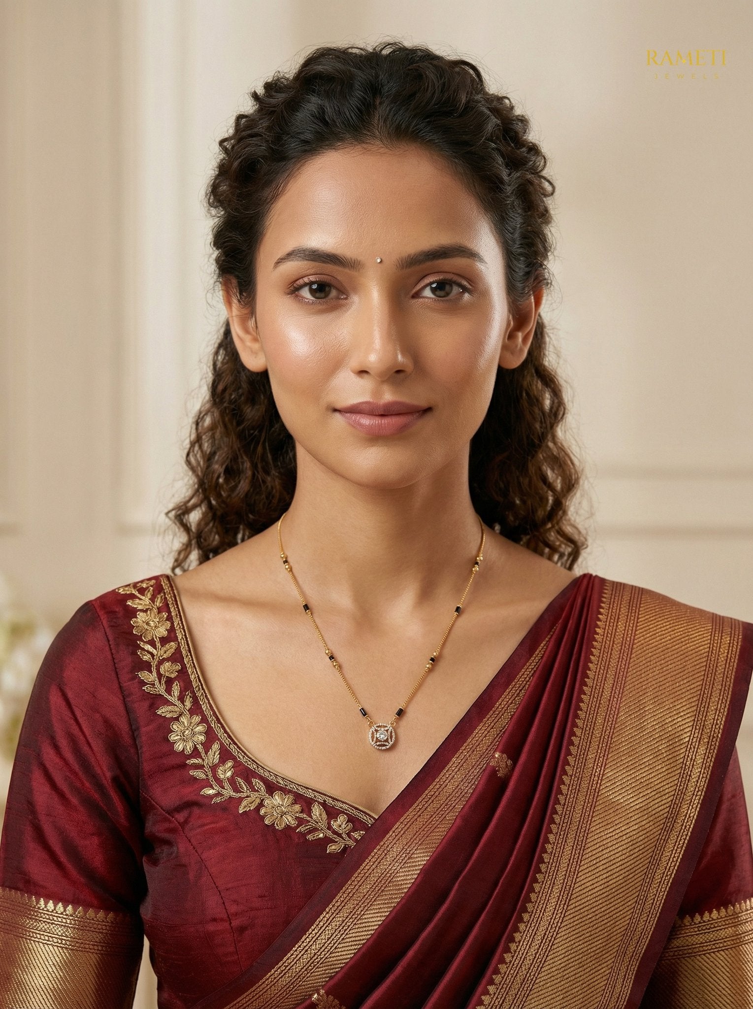Quiana Eternal Bond 18K Gold Mangalsutra worn by model - Rameti Jewels