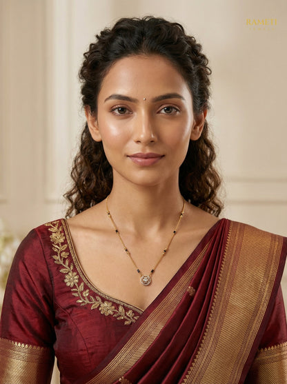 Quiana Eternal Bond 18K Gold Mangalsutra worn by model - Rameti Jewels