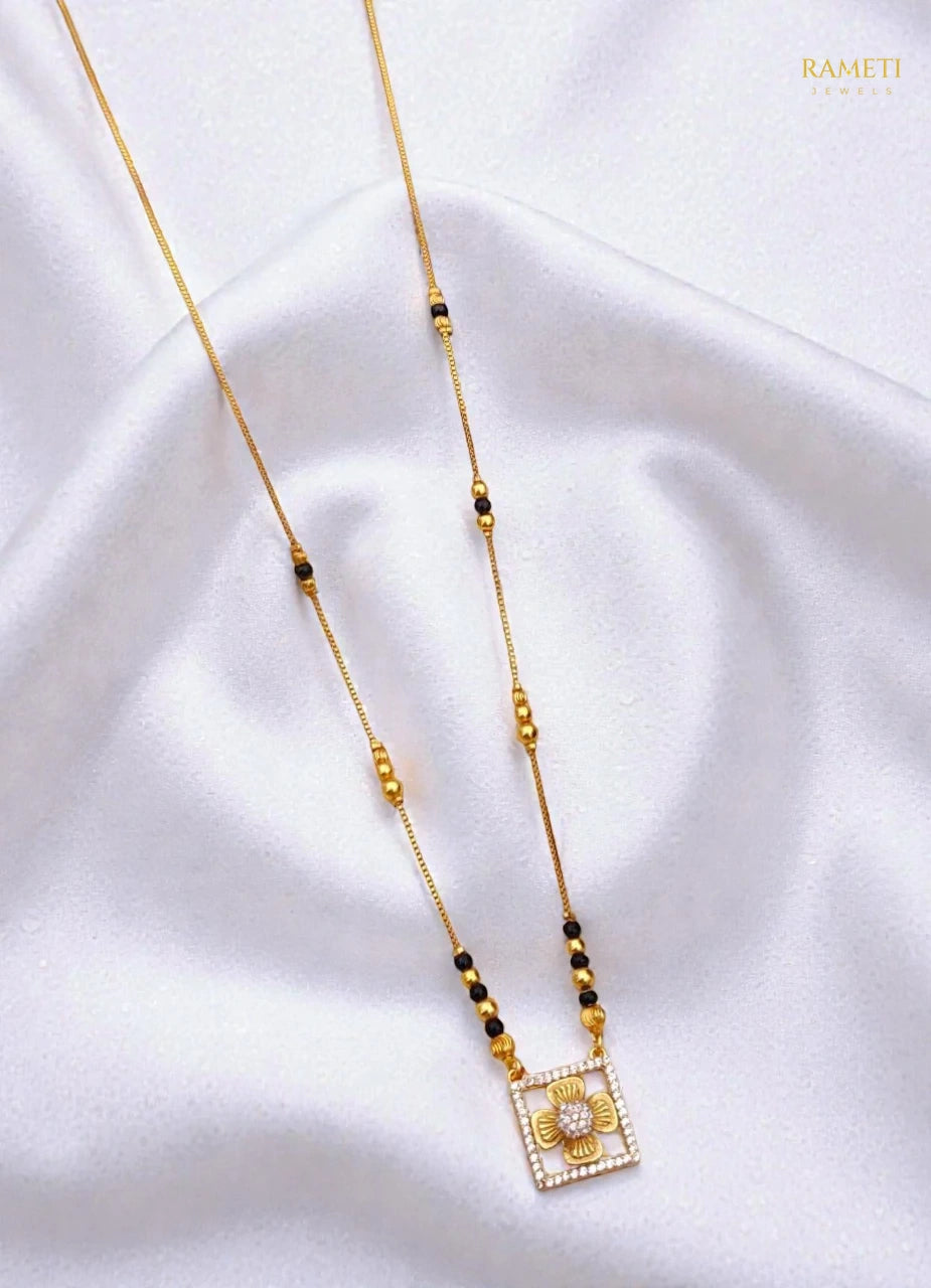 Side profile and craftsmanship of Riya Divine Protection Classic Mangalsutra - Rameti Jewels