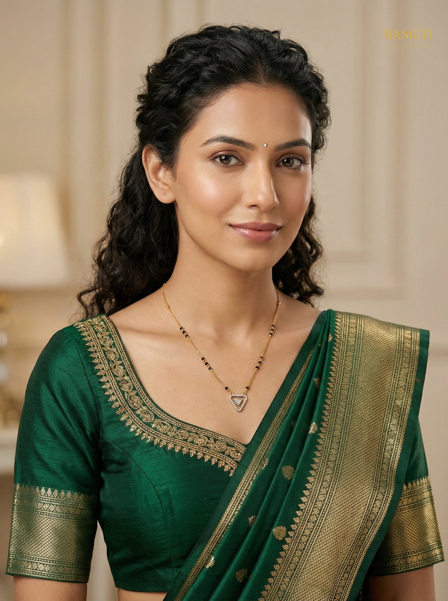 Ridhima Royal Heart Cut Designer Mangalsutra worn by model - Rameti Jewels