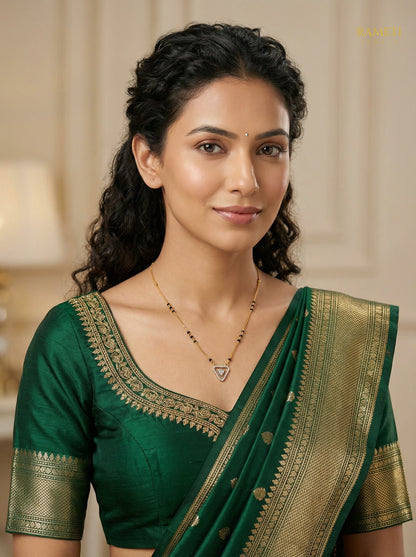 Ridhima Royal Heart Cut Designer Mangalsutra worn by model - Rameti Jewels