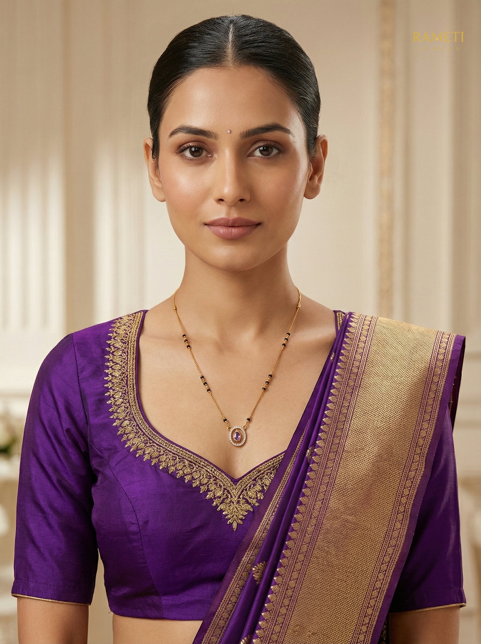 Radhika Minimalist Elegance Daily Wear Mangalsutra worn by model - Rameti Jewels