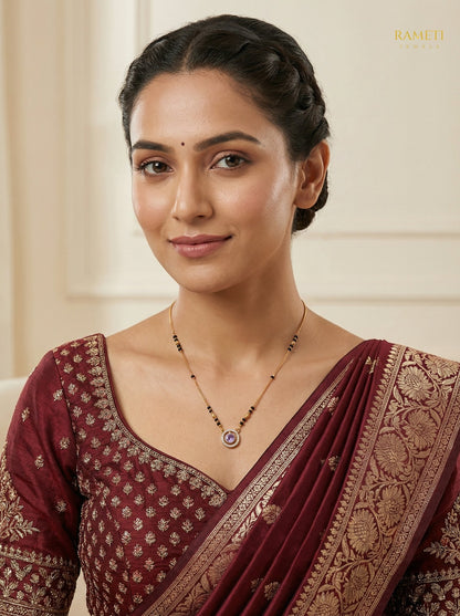 Rakhi Minimalist Elegance Daily Wear Mangalsutra worn by model - Rameti Jewels