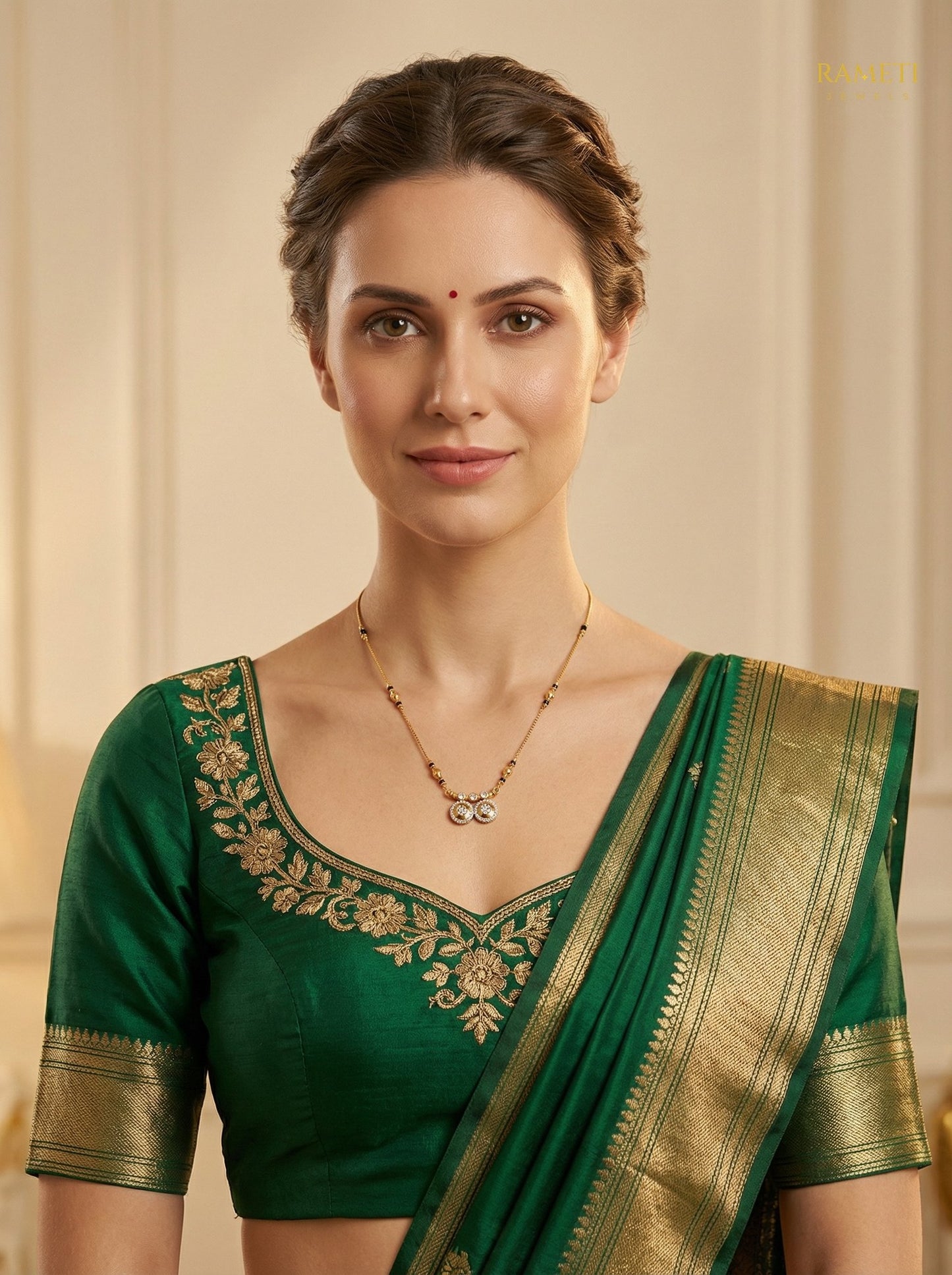 Rashmi Eternal Bond 18K Gold Mangalsutra worn by model - Rameti Jewels