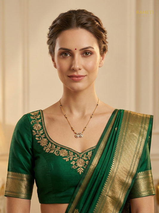 Rashmi Eternal Bond 18K Gold Mangalsutra worn by model - Rameti Jewels