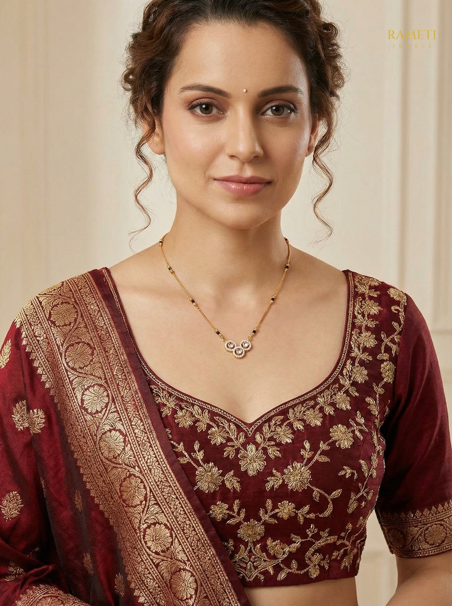Saanvi Divine Protection Classic Mangalsutra worn by model - Rameti Jewels