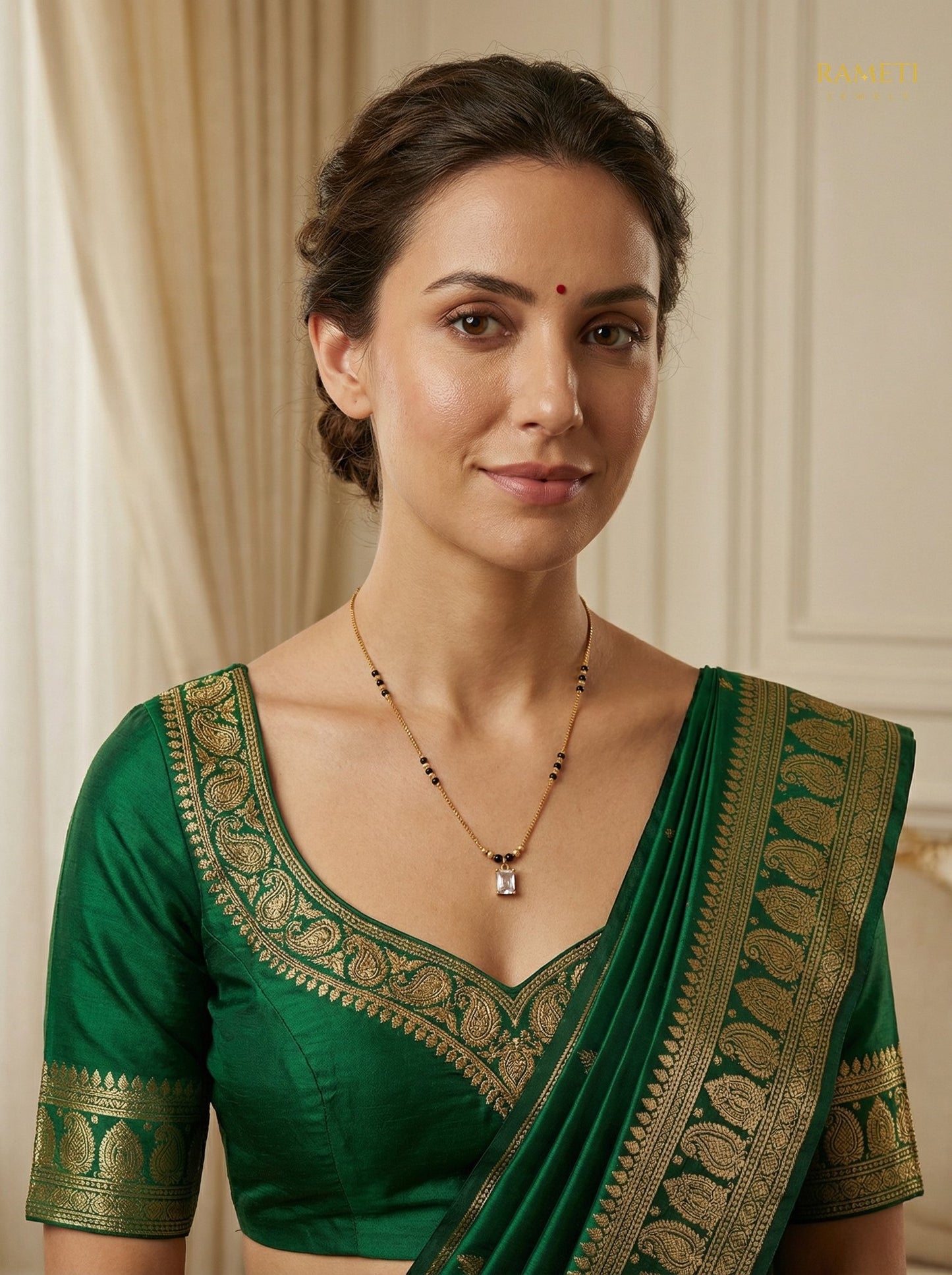 Sneha Minimalist Elegance Daily Wear Mangalsutra worn by model - Rameti Jewels