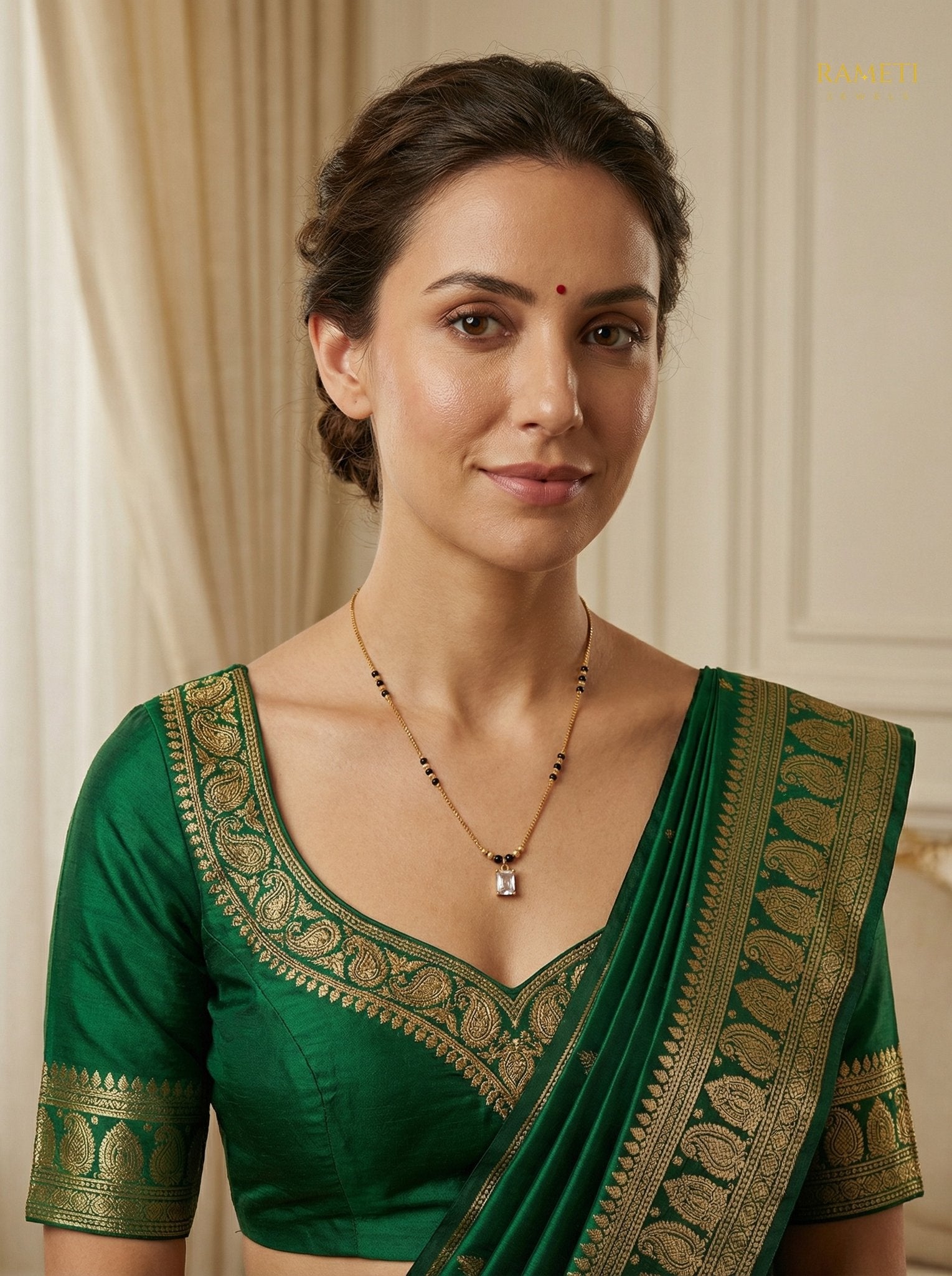 Sneha Minimalist Elegance Daily Wear Mangalsutra worn by model - Rameti Jewels