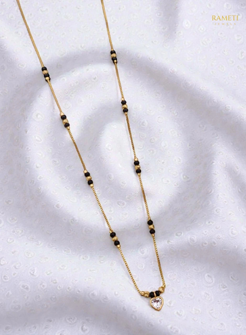 Side profile and craftsmanship of Tara Royal Heart Cut Designer Mangalsutra - Rameti Jewels