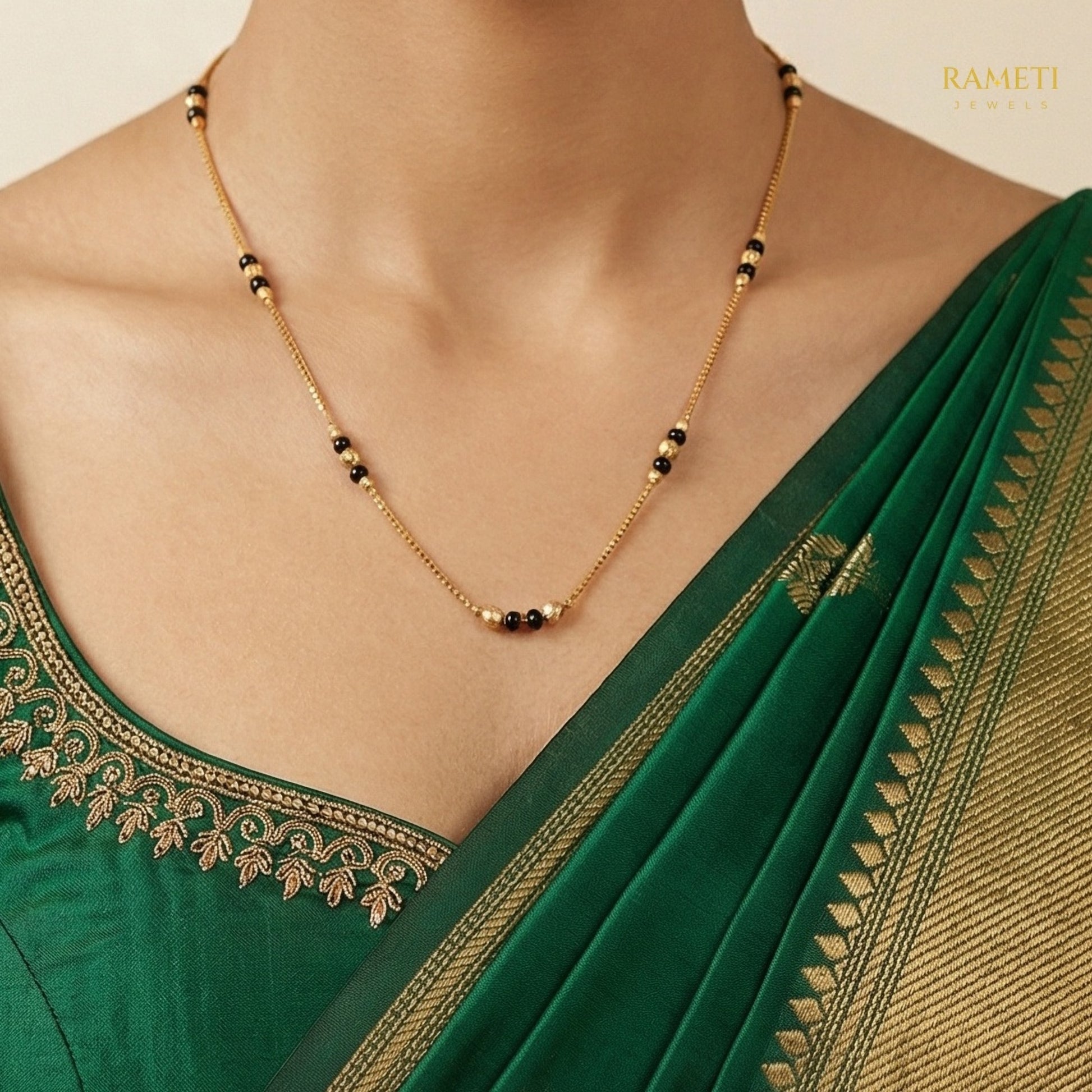 Detailed view of Tanya Glistening CZ Studded Party Wear Mangalsutra - Rameti Jewels