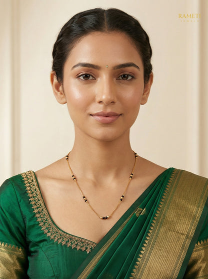Tanya Glistening CZ Studded Party Wear Mangalsutra worn by model - Rameti Jewels