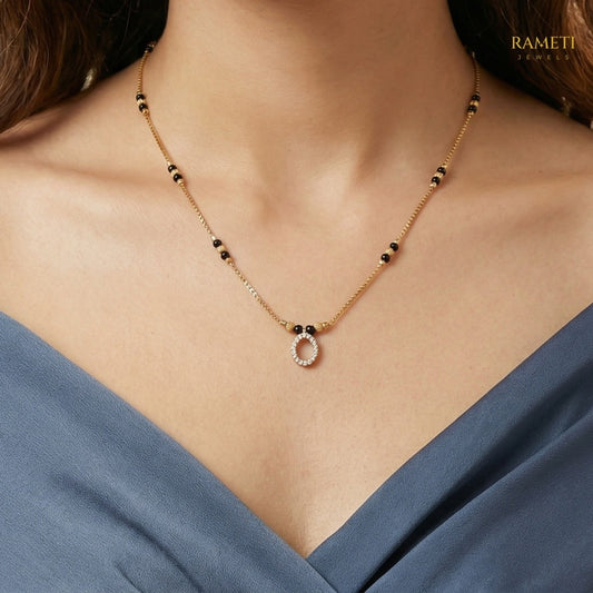 Detailed view of Tapi Glistening CZ Studded Party Wear Mangalsutra - Rameti Jewels