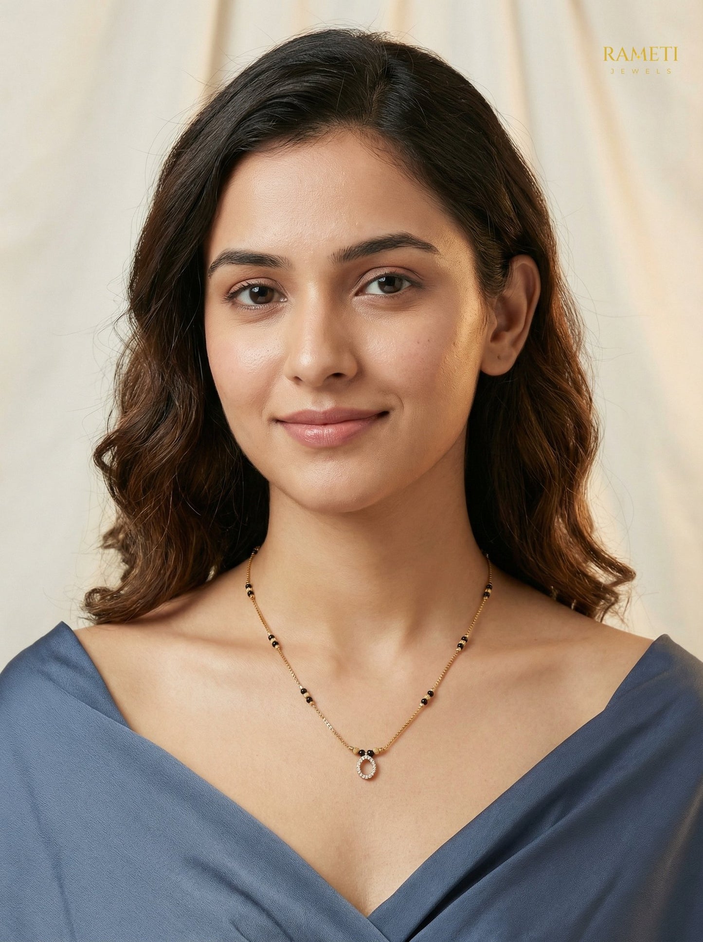 Tapi Glistening CZ Studded Party Wear Mangalsutra worn by model - Rameti Jewels