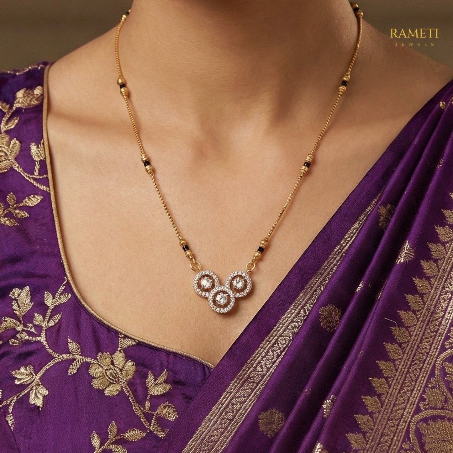 Tina Glistening CZ Studded Party Wear Mangalsutra - Rameti Jewels