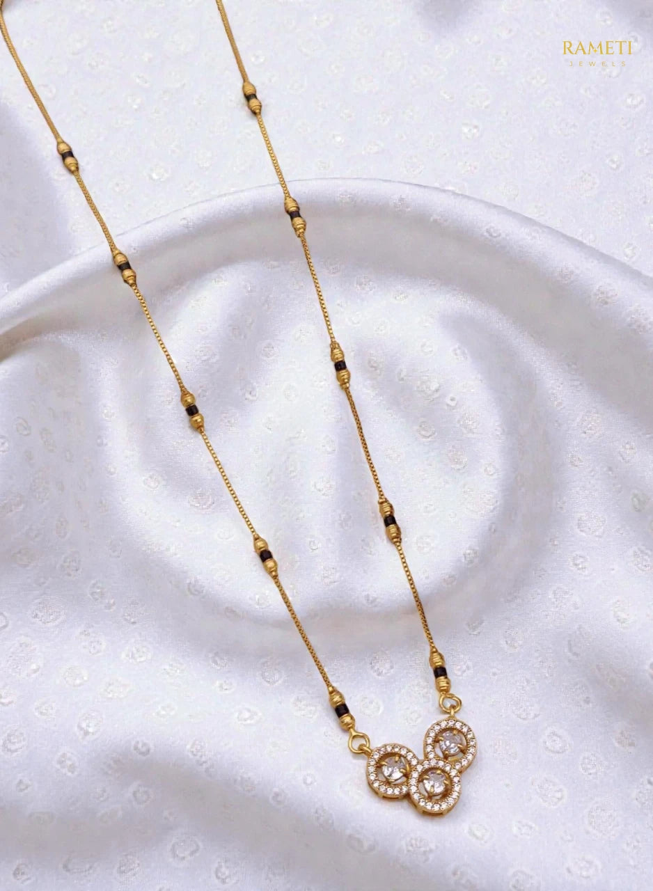Side profile and craftsmanship of Tina Glistening CZ Studded Party Wear Mangalsutra - Rameti Jewels
