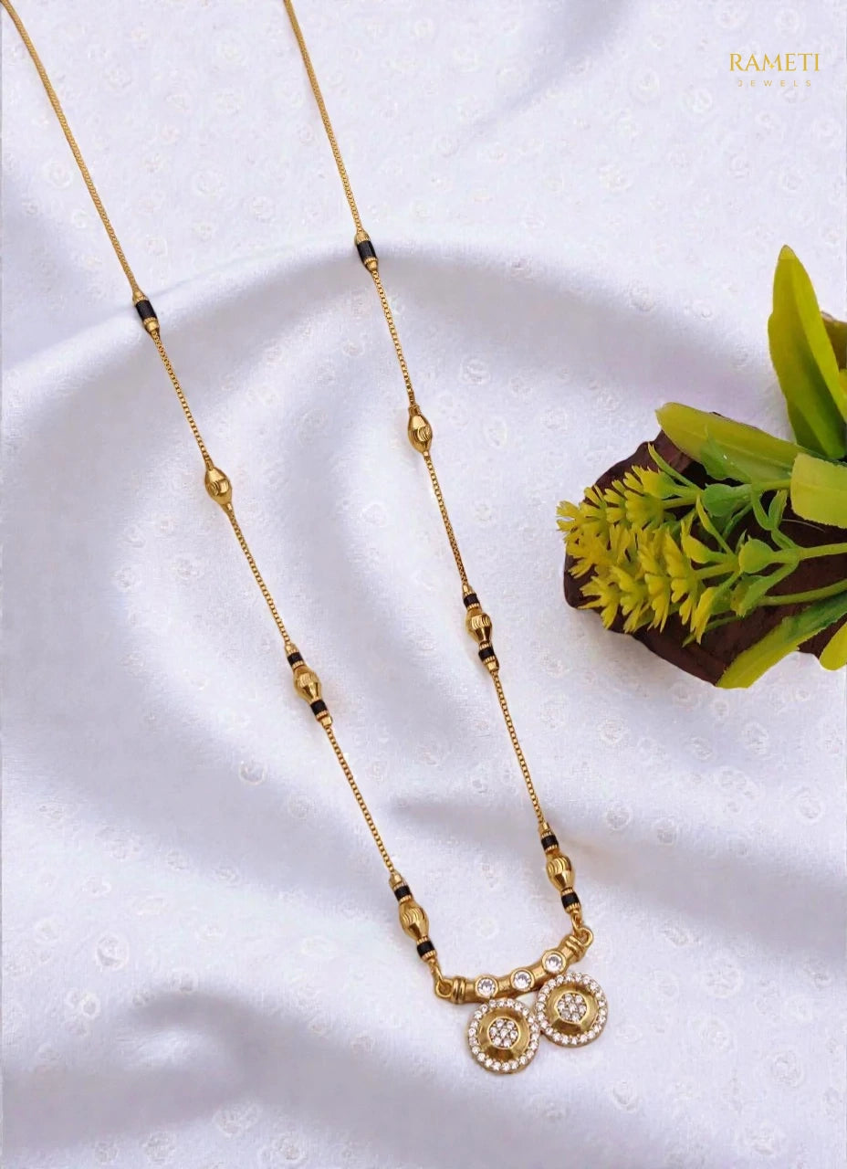 Side profile and craftsmanship of Trisha Celebrity Inspired Modern Mangalsutra - Rameti Jewels