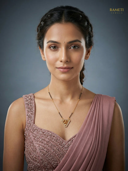 Binita Minimalist Elegance Daily Wear Mangalsutra worn by model - Rameti Jewels