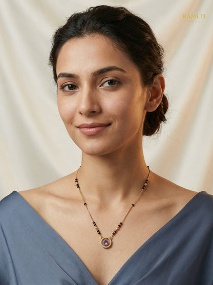 Tripti Divine Protection Classic Mangalsutra worn by model - Rameti Jewels