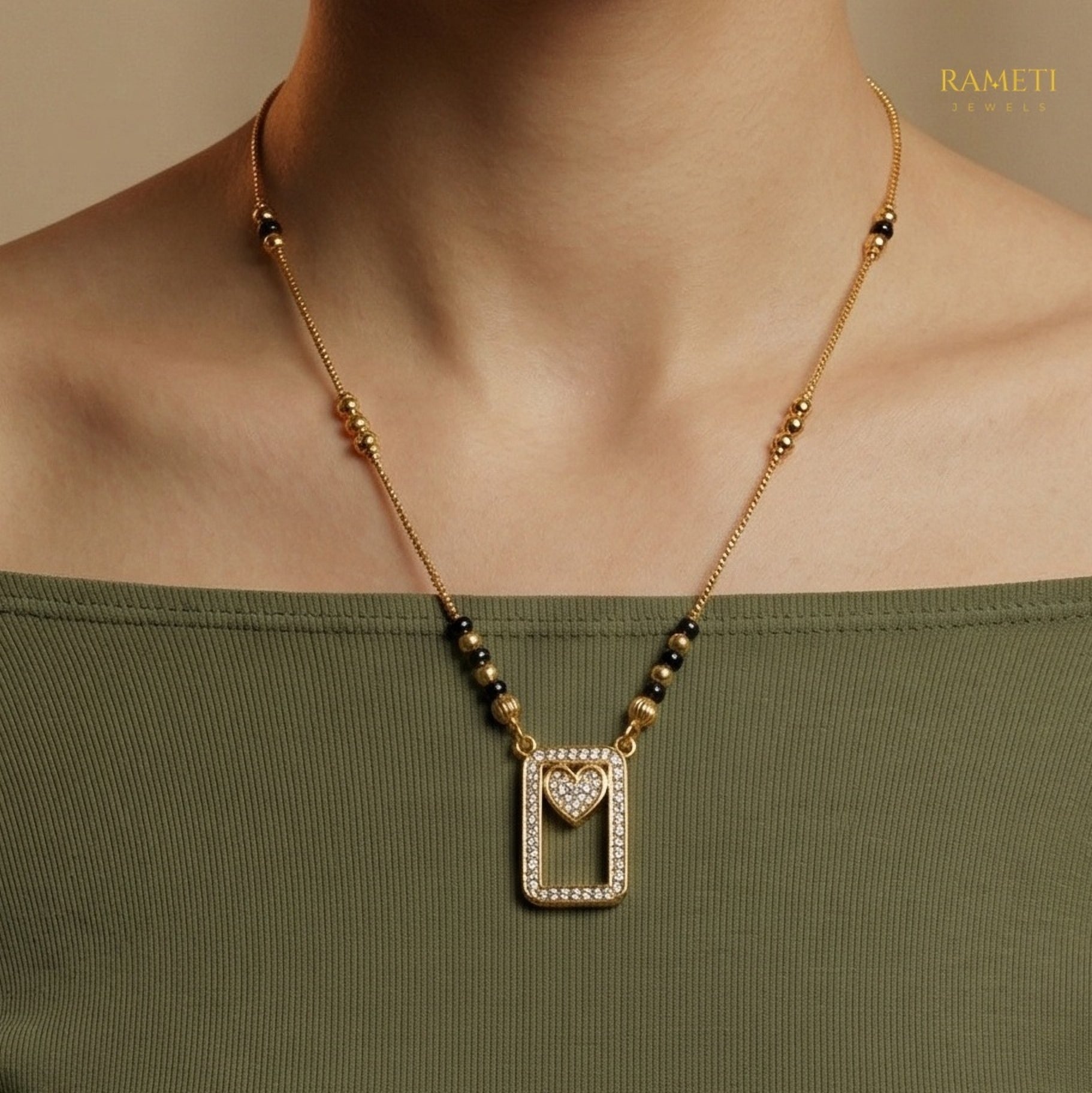 Urvi Royal Heart Cut Designer Mangalsutra - Rameti Jewels