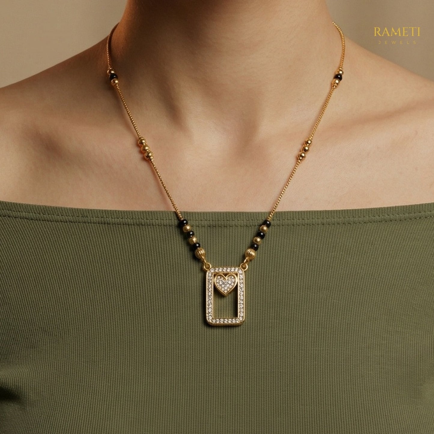 Detailed view of Urvi Royal Heart Cut Designer Mangalsutra - Rameti Jewels