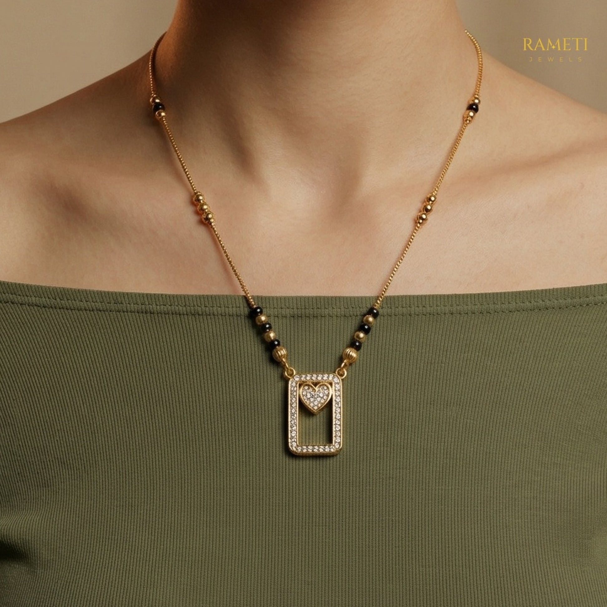 Detailed view of Urvi Royal Heart Cut Designer Mangalsutra - Rameti Jewels
