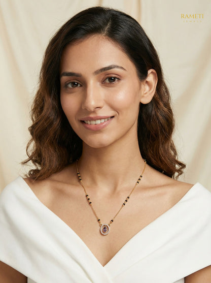 Upasana Glistening CZ Studded Party Wear Mangalsutra worn by model - Rameti Jewels