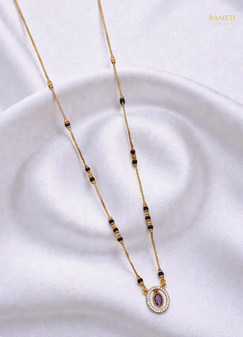 Side profile and craftsmanship of Upasana Glistening CZ Studded Party Wear Mangalsutra - Rameti Jewels