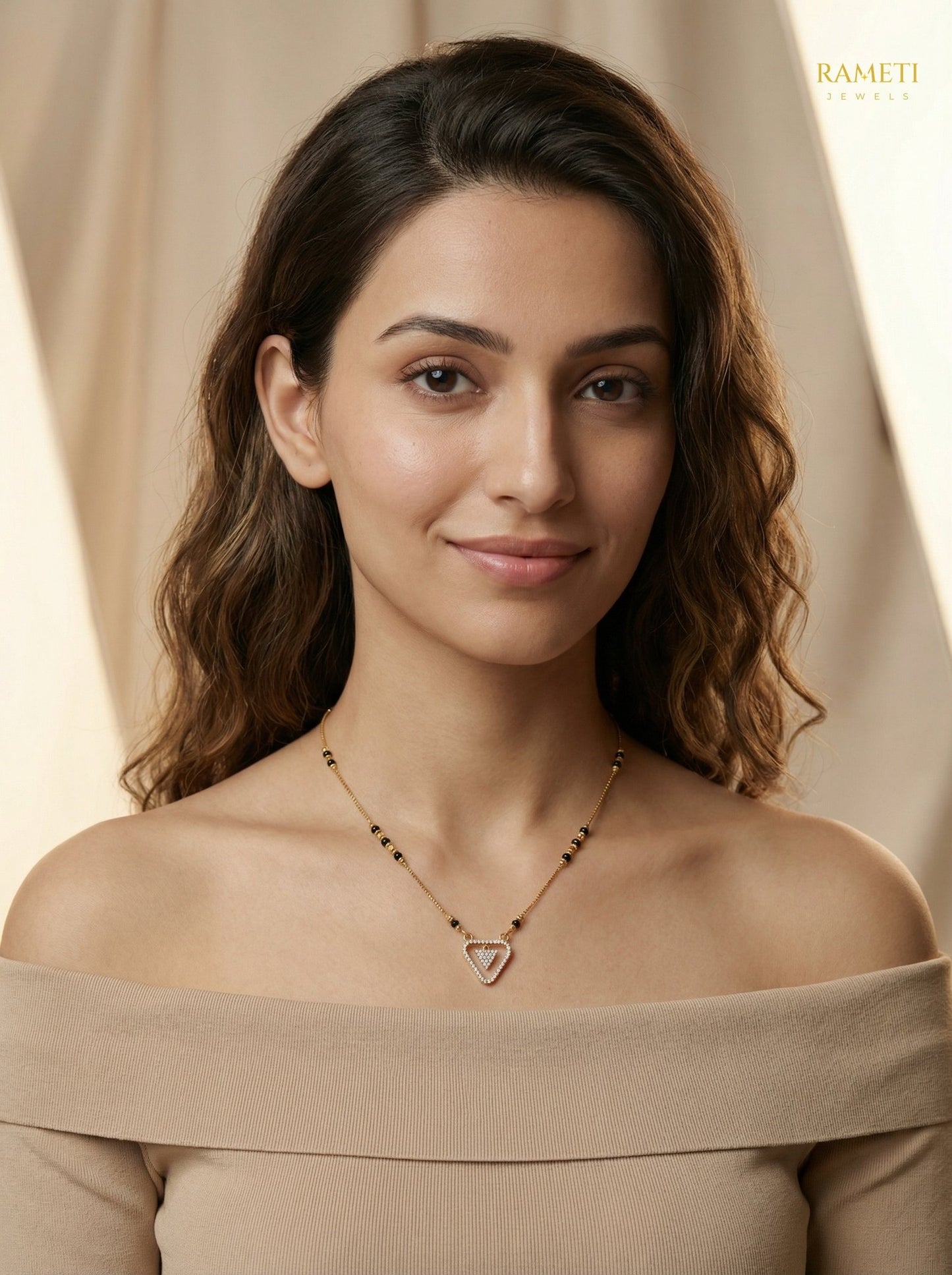 Ujjwala Eternal Bond 18K Gold Mangalsutra worn by model - Rameti Jewels
