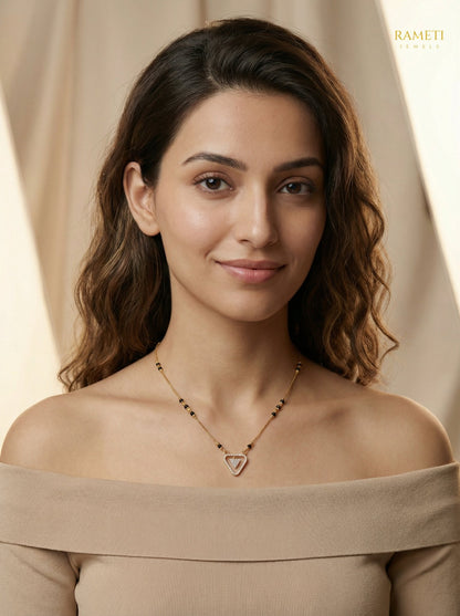Ujjwala Eternal Bond 18K Gold Mangalsutra worn by model - Rameti Jewels