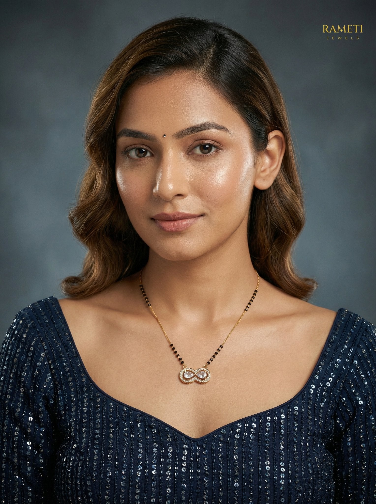 Charvi Sleek and Sophisticated Office Wear Mangalsutra worn by model - Rameti Jewels