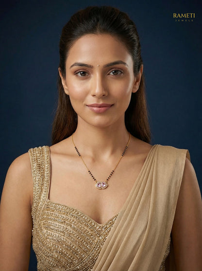 Chahat Minimalist Elegance Daily Wear Mangalsutra worn by model - Rameti Jewels