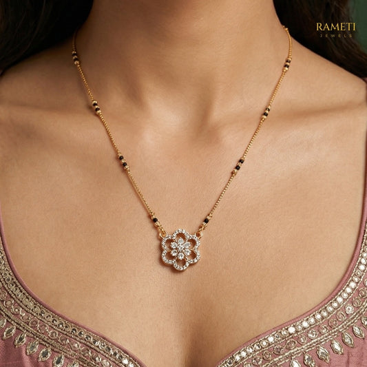 Detailed view of Chandni Glistening CZ Studded Party Wear Mangalsutra - Rameti Jewels