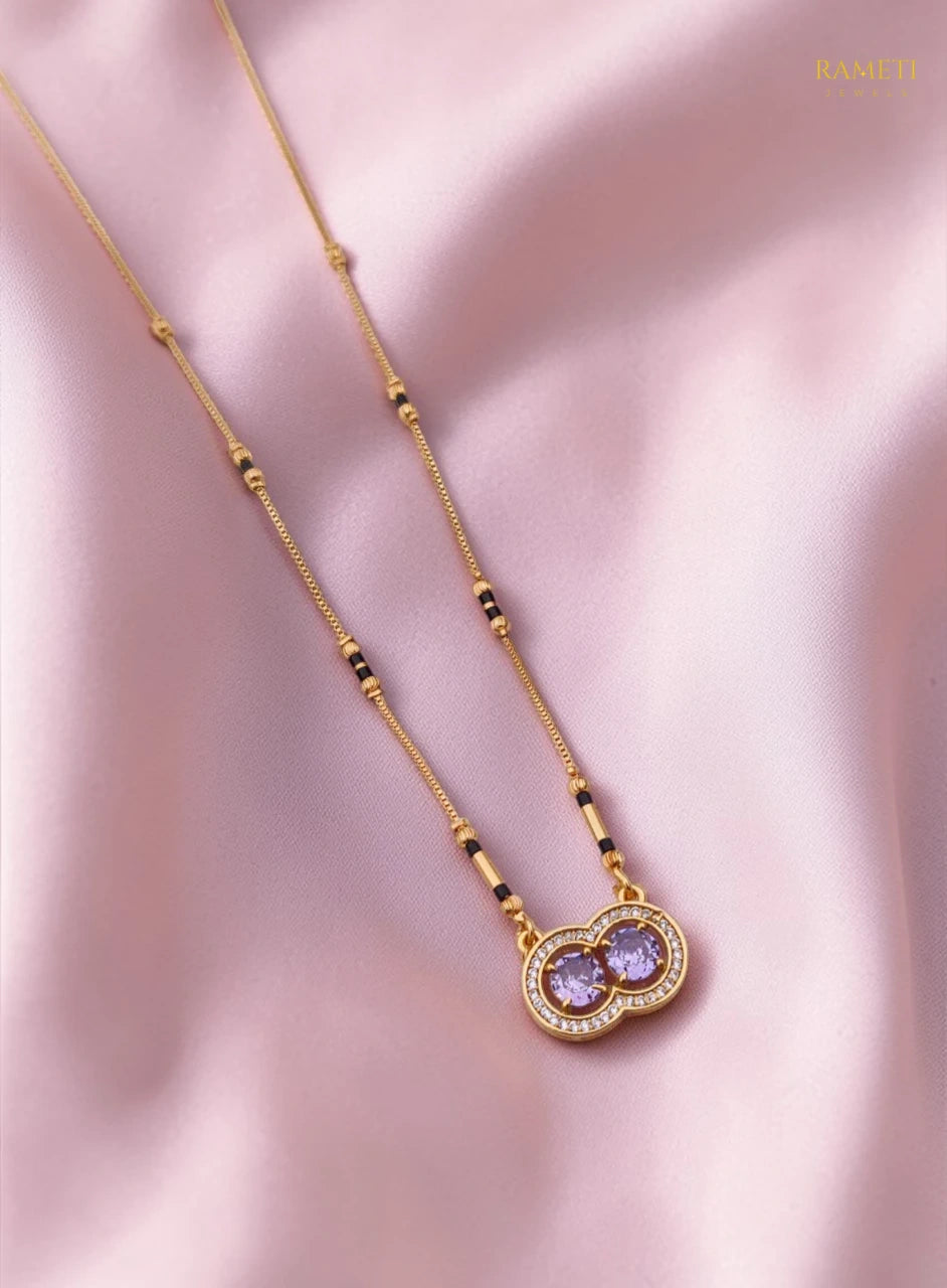 Side profile and craftsmanship of Chhavi Glistening CZ Studded Party Wear Mangalsutra - Rameti Jewels