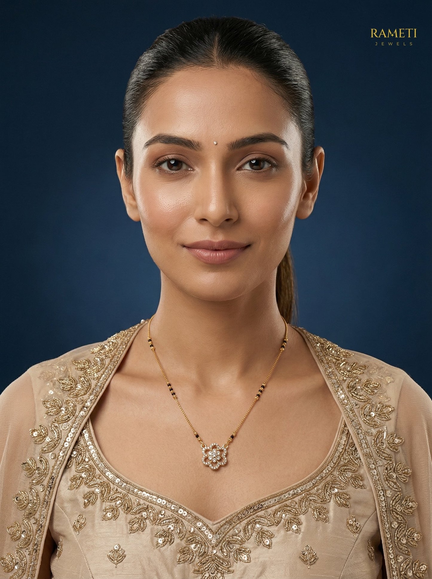 Diya Sleek and Sophisticated Office Wear Mangalsutra worn by model - Rameti Jewels