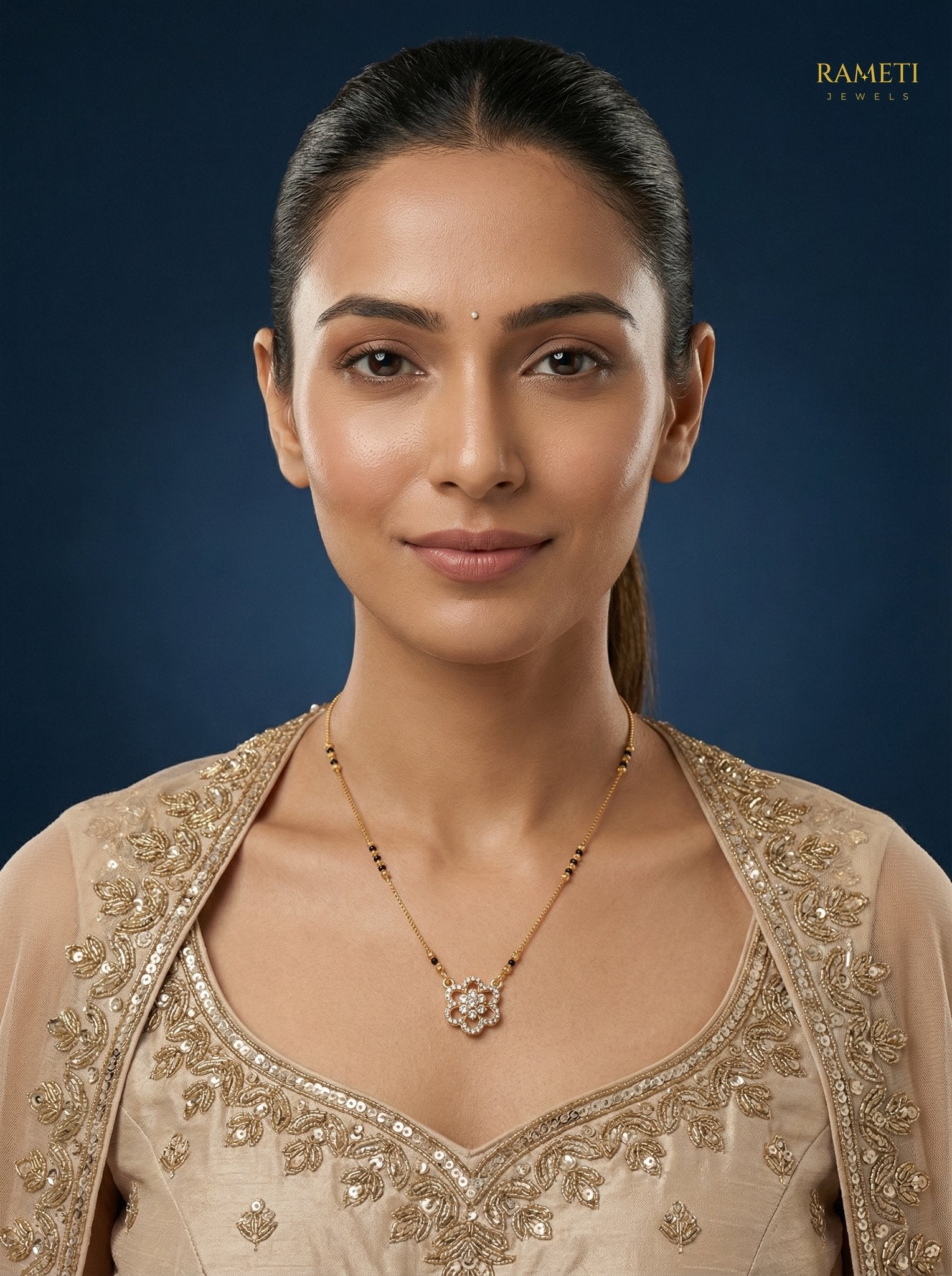 Diya Sleek and Sophisticated Office Wear Mangalsutra worn by model - Rameti Jewels