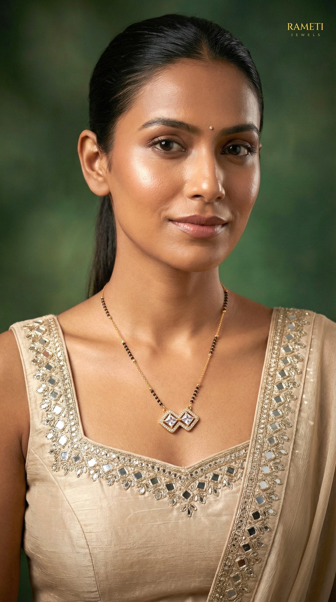 Daksha Sleek and Sophisticated Office Wear Mangalsutra worn by model - Rameti Jewels