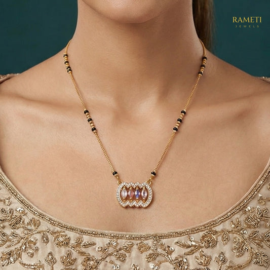 Detailed view of Damini Divine Protection Classic Mangalsutra - Rameti Jewels