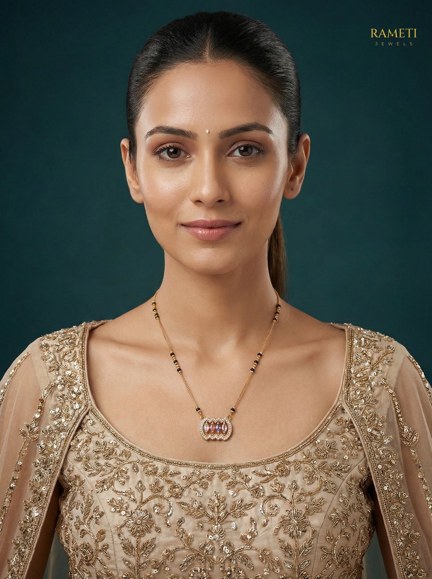 Damini Divine Protection Classic Mangalsutra worn by model - Rameti Jewels