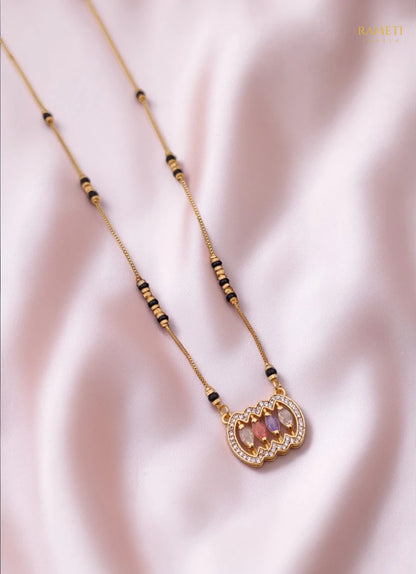 Side profile and craftsmanship of Damini Divine Protection Classic Mangalsutra - Rameti Jewels