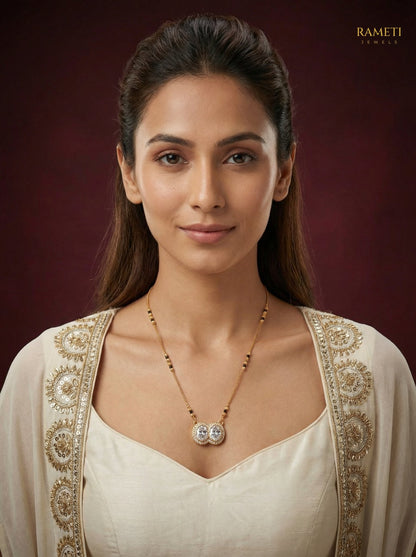 Darshana Sleek and Sophisticated Office Wear Mangalsutra worn by model - Rameti Jewels