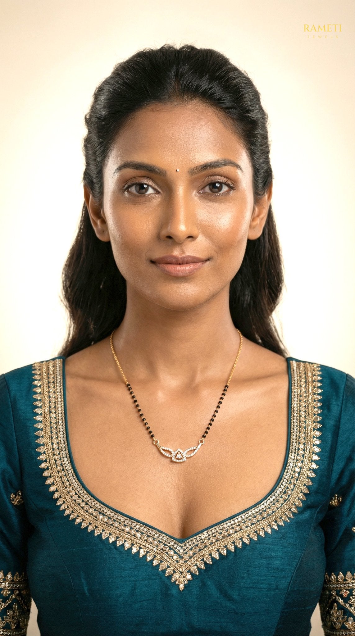 Deepika Eternal Bond 18K Gold Mangalsutra worn by model - Rameti Jewels