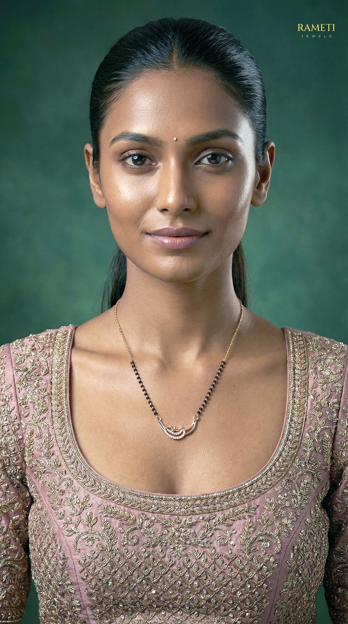 Deepti Divine Protection Classic Mangalsutra worn by model - Rameti Jewels