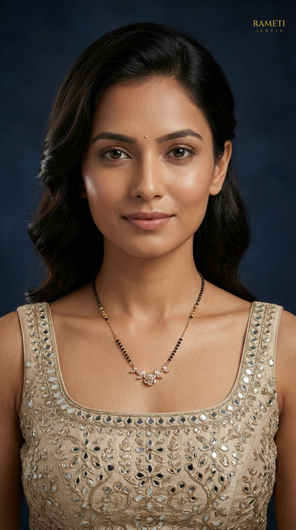 Disha Minimalist Elegance Daily Wear Mangalsutra worn by model - Rameti Jewels
